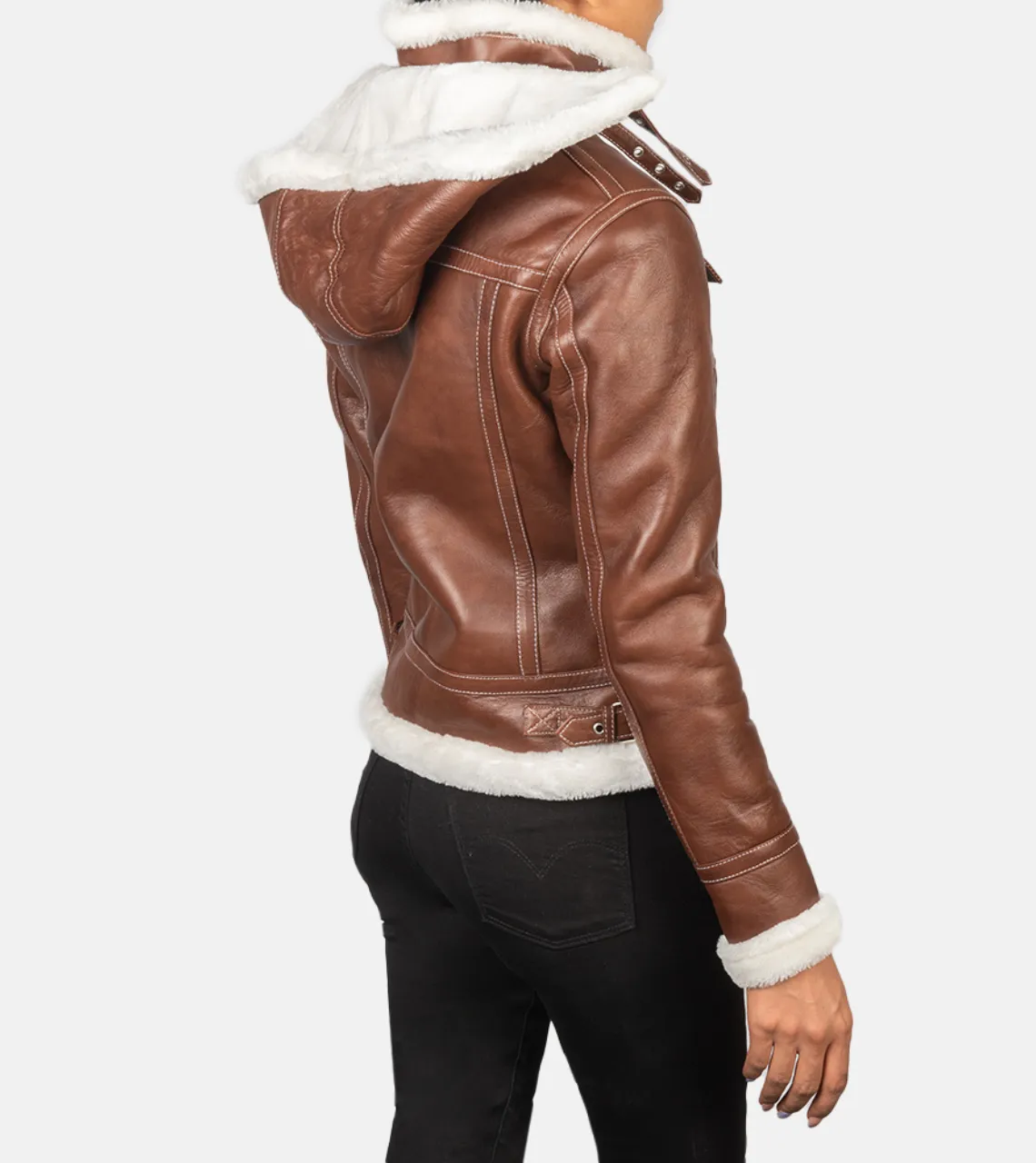 Fiona Brown Hooded Shearling Women's Leather Jacket