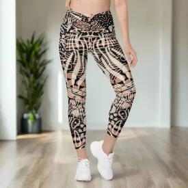 Fun Animal Print Crossover Leggings with Pocket, lioness-love