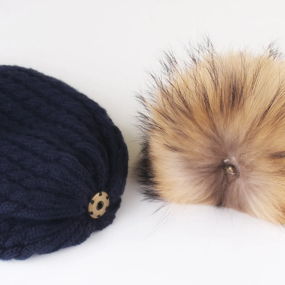 FURTALK Women Winter Real Fur Pom Pom Hat Twist Drop Shipping HTWL003