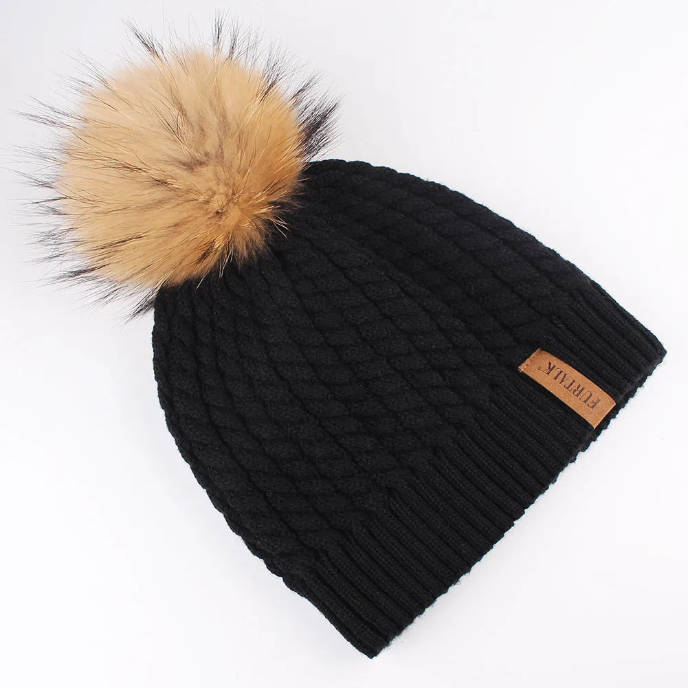 FURTALK Women Winter Real Fur Pom Pom Hat Twist Drop Shipping HTWL003