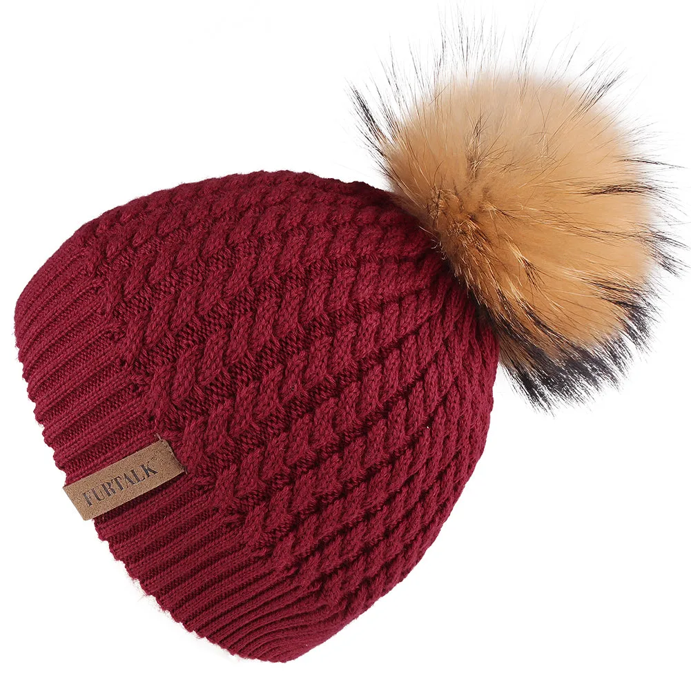 FURTALK Women Winter Real Fur Pom Pom Hat Twist Drop Shipping HTWL003