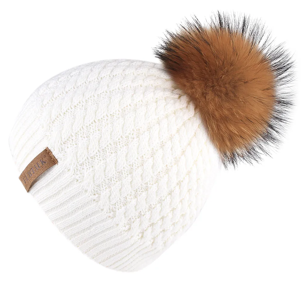 FURTALK Women Winter Real Fur Pom Pom Hat Twist Drop Shipping HTWL003