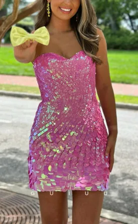 GH631 - Sexy & Hot Fully Sequined Strapless Short Homecoming Dress With Open Back