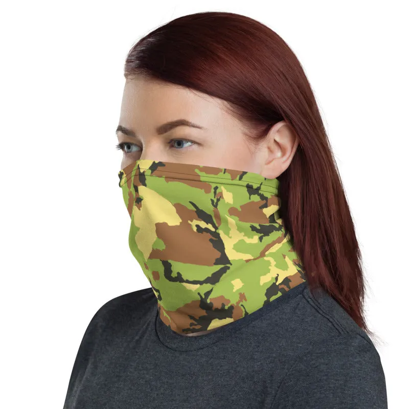 Green Brown Camo Neck Gaiter, Army Camouflage Military Face Shield Covering Mask-Made in USA/EU