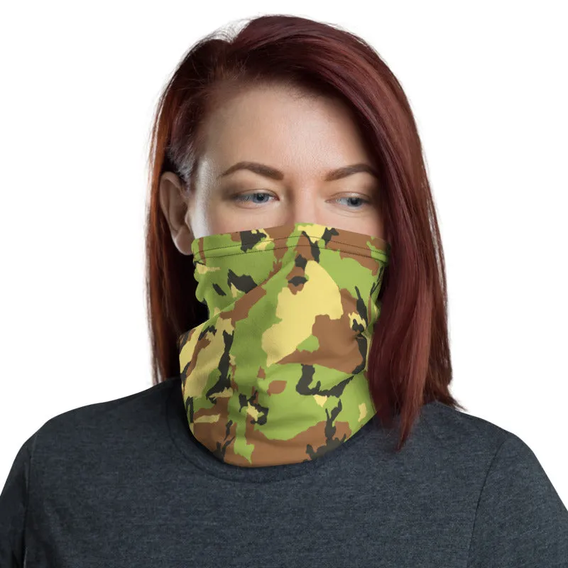 Green Brown Camo Neck Gaiter, Army Camouflage Military Face Shield Covering Mask-Made in USA/EU