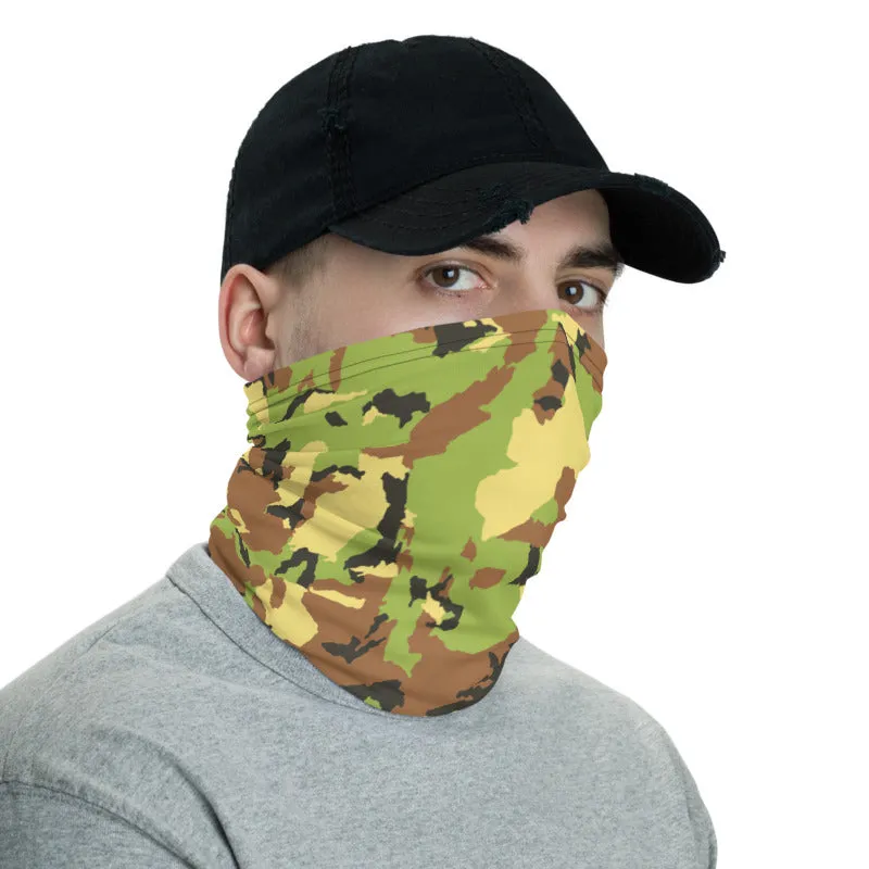 Green Brown Camo Neck Gaiter, Army Camouflage Military Face Shield Covering Mask-Made in USA/EU