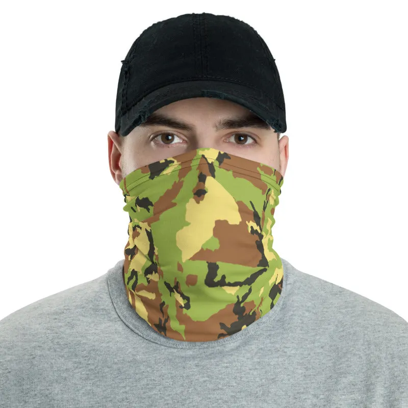 Green Camo Face Mask Shield, Reusable Washable Headband Bandana-Made in USA/EU