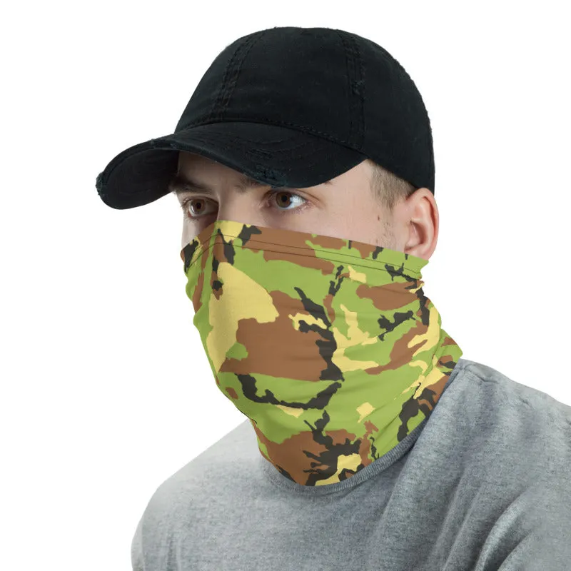 Green Camo Face Mask Shield, Reusable Washable Headband Bandana-Made in USA/EU