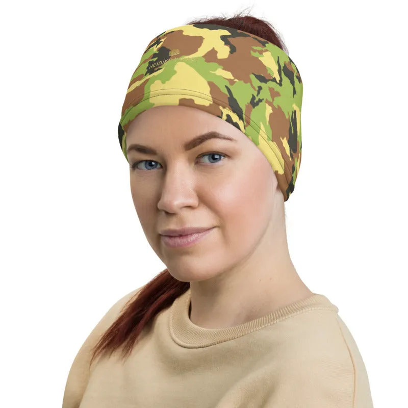 Green Camo Face Mask Shield, Reusable Washable Headband Bandana-Made in USA/EU