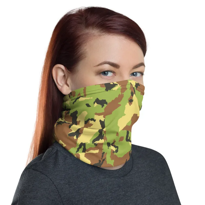 Green Camo Face Mask Shield, Reusable Washable Headband Bandana-Made in USA/EU