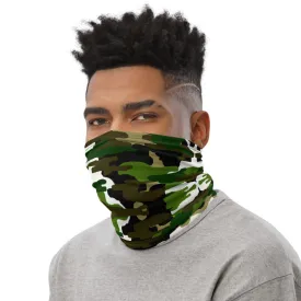 Green White Camo Neck Gaiter, Washable Bandana Face Mask Covering-Made in USA/EU