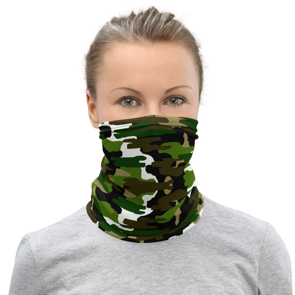 Green White Camo Neck Gaiter, Washable Bandana Face Mask Covering-Made in USA/EU