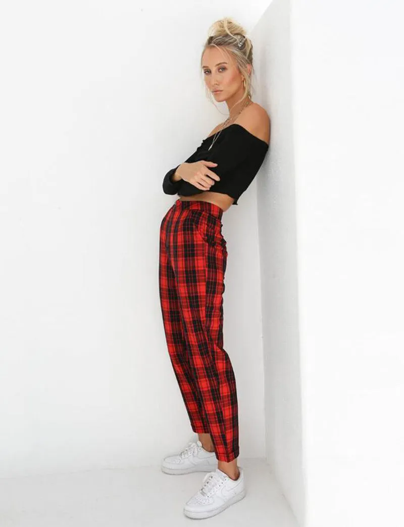 High Waist Check Pants