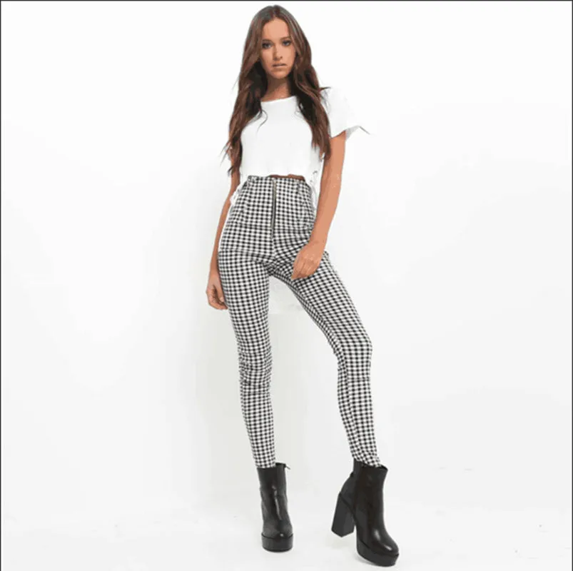 High Waist Check Pants