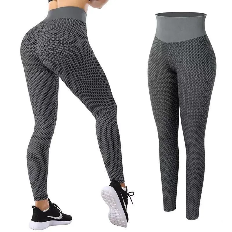 High Waist Gym Leggings Honeycomb Jacquard Peach Hip Yoga Pants Slim Fit Elastic High Waist Fitness