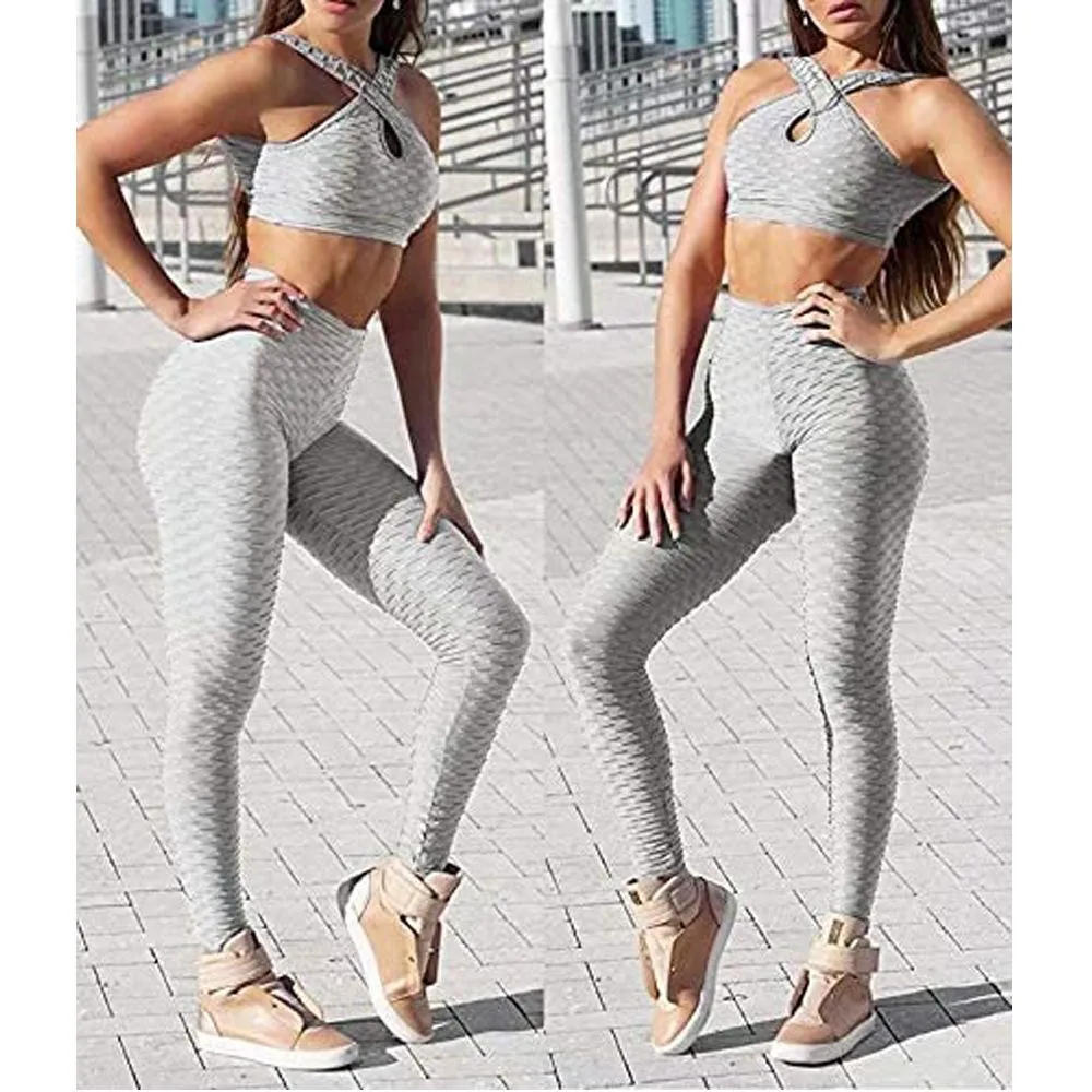 High Waist Gym Leggings Honeycomb Jacquard Peach Hip Yoga Pants Slim Fit Elastic High Waist Fitness