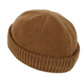 ililily Solid Color Fold Over Beanie Wool Blended Short Ribbed Knit Hat