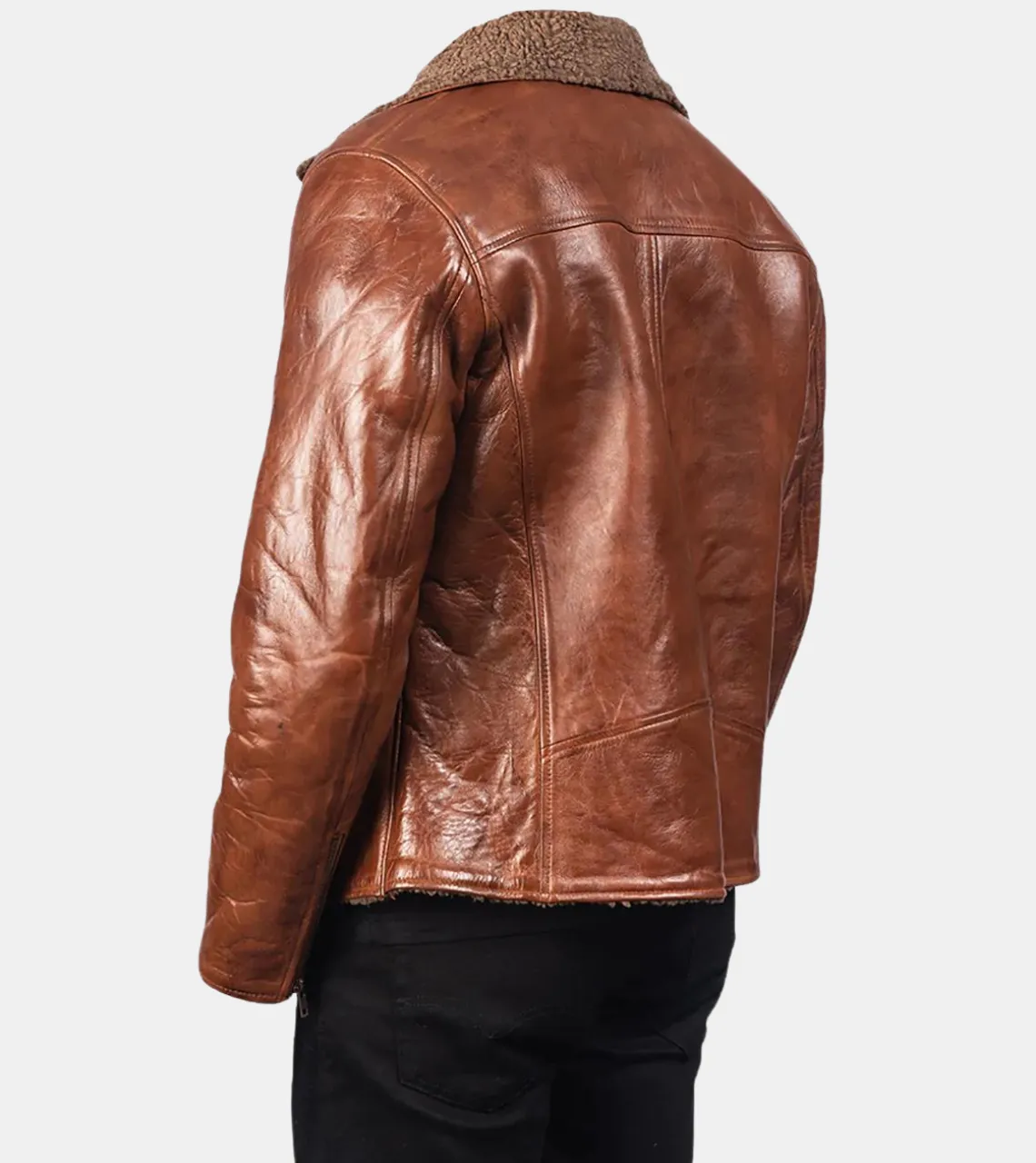 Jessamy Men's Distressed Shearling Brown Leather Jacket