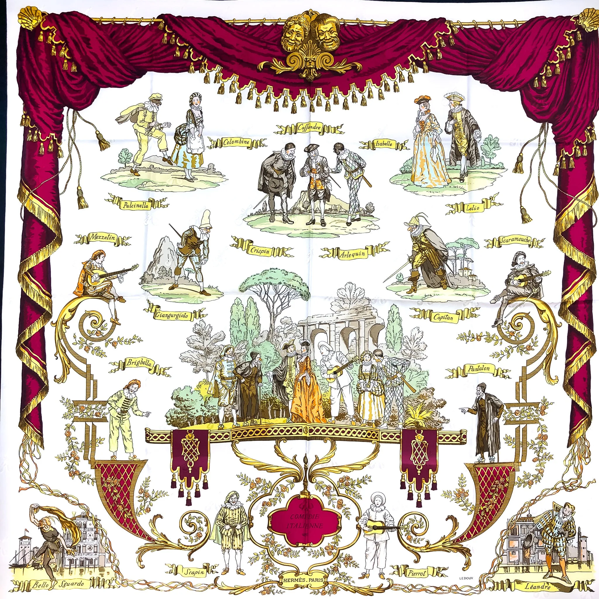 La Comedie Italienne Hermes Scarf by Philippe Ledoux 90 cm Silk Jacquard | GRAIL