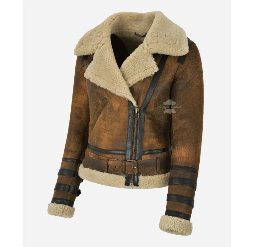 LAURA SHEEPSKIN JACKET LADIES Vintage Copper SHEARLING FUR B3 JACKET