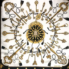 Les Clefs Hermes Scarf by Caty Latham 90 cm Silk Twill Black & White Col.