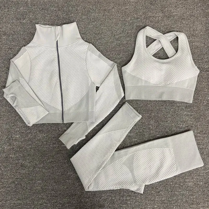 Long Sleeve High Waist Sports bra and  Leggings 3 piece Set