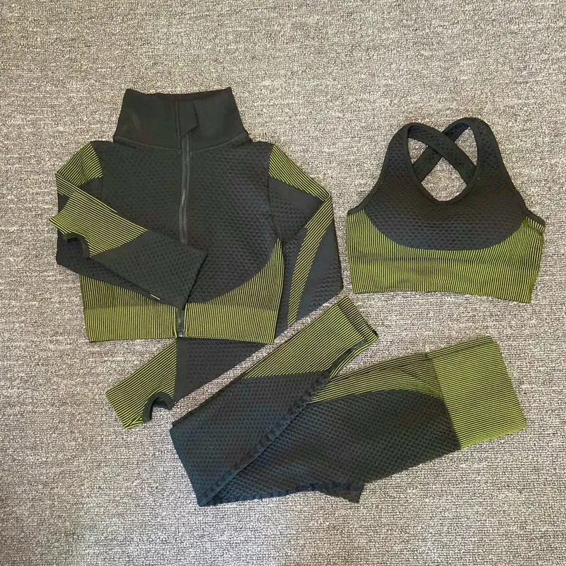 Long Sleeve High Waist Sports bra and  Leggings 3 piece Set