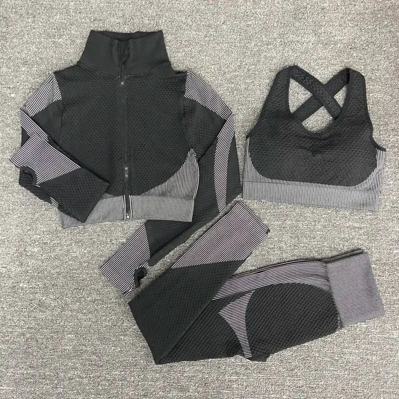 Long Sleeve High Waist Sports bra and  Leggings 3 piece Set