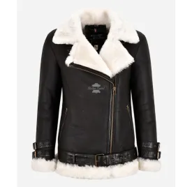 Luxury Side Zip Sheepskin Pilot Jacket Women Shearling Fur b3 RAF Jacket