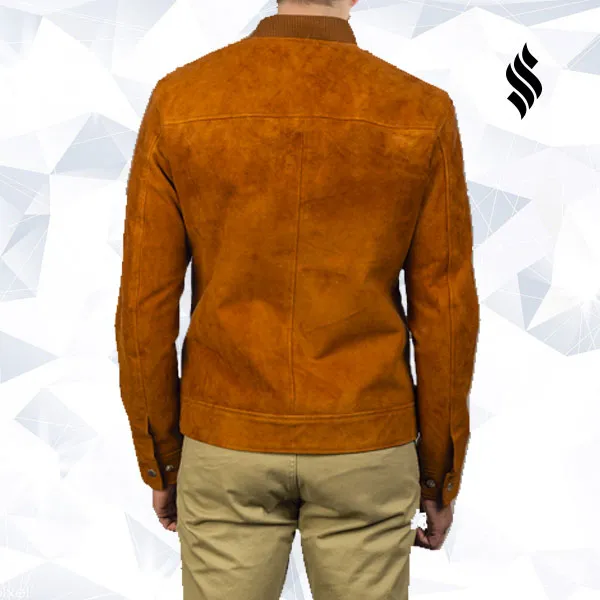 Men Brown Bomber Suede Jacket