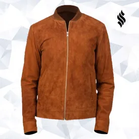 Men Brown Bomber Suede Jacket