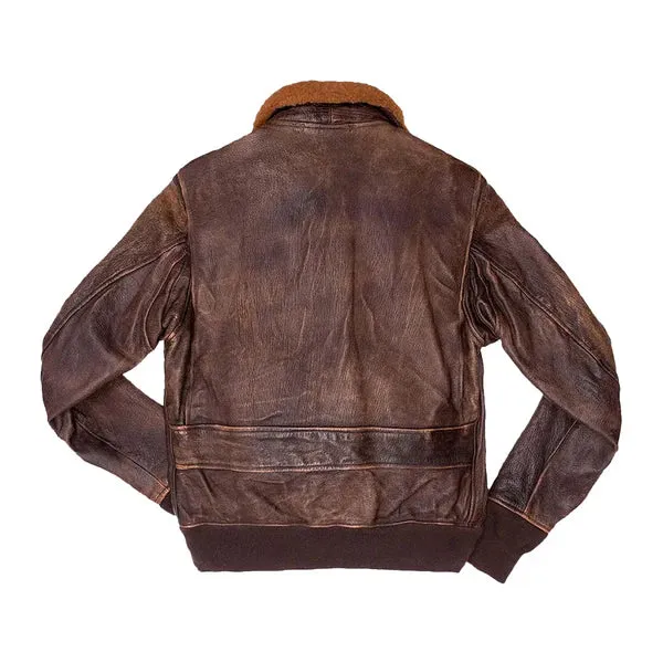 Men's Brown G-1 Faux Shearling Distressed Bomber Jacket