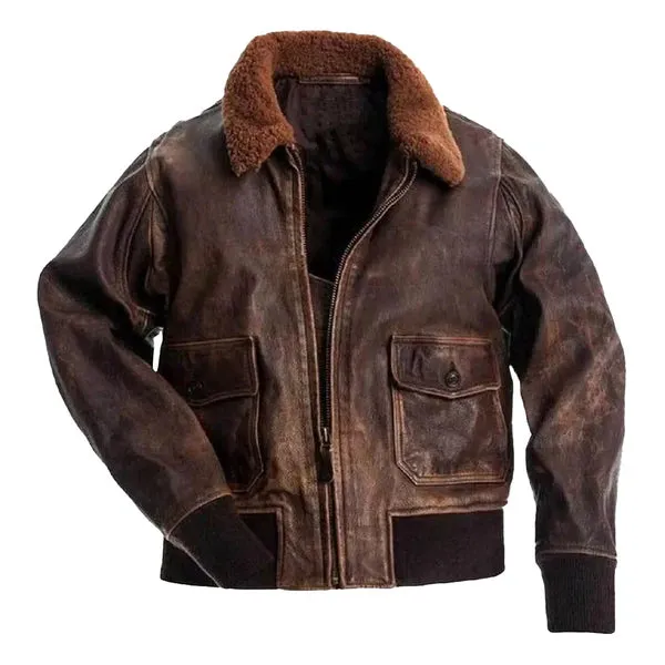 Men's Brown G-1 Faux Shearling Distressed Bomber Jacket