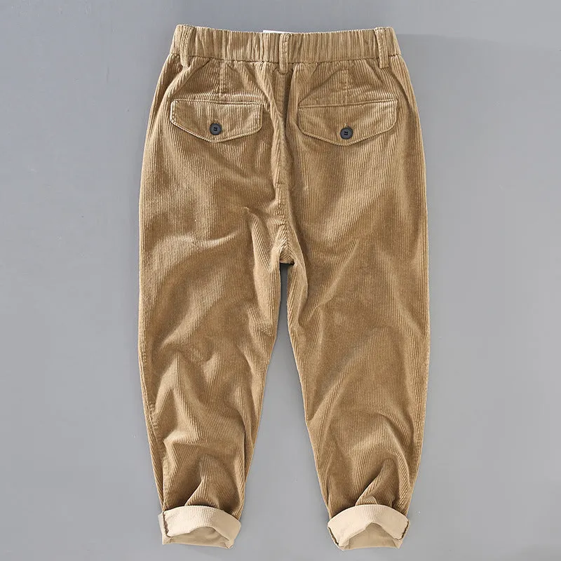 Mens Corduroy Pants Autumn and Winter Loose Casual Pants Men's Basic Style Thickened Ankle-Length Pants Men's