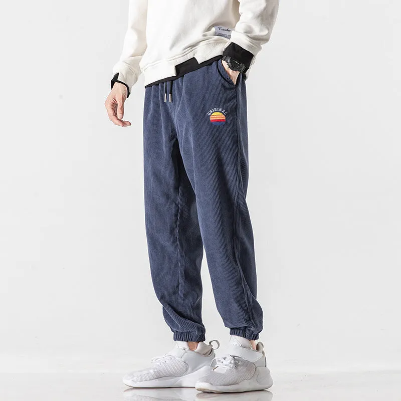 Mens Corduroy Pants Corduroy Pants Elastic Waist Ankle-Tied Harem Men's Casual Pants