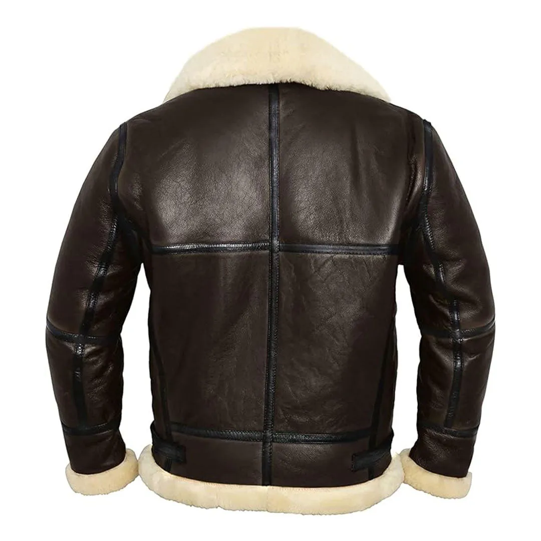 Men's Real Faux Shearling Aviator Leather Jacket