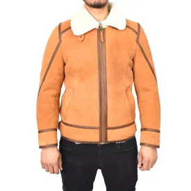 Men's Real Sheepskin Flying Jacket Aviator Style Cognac Thorian