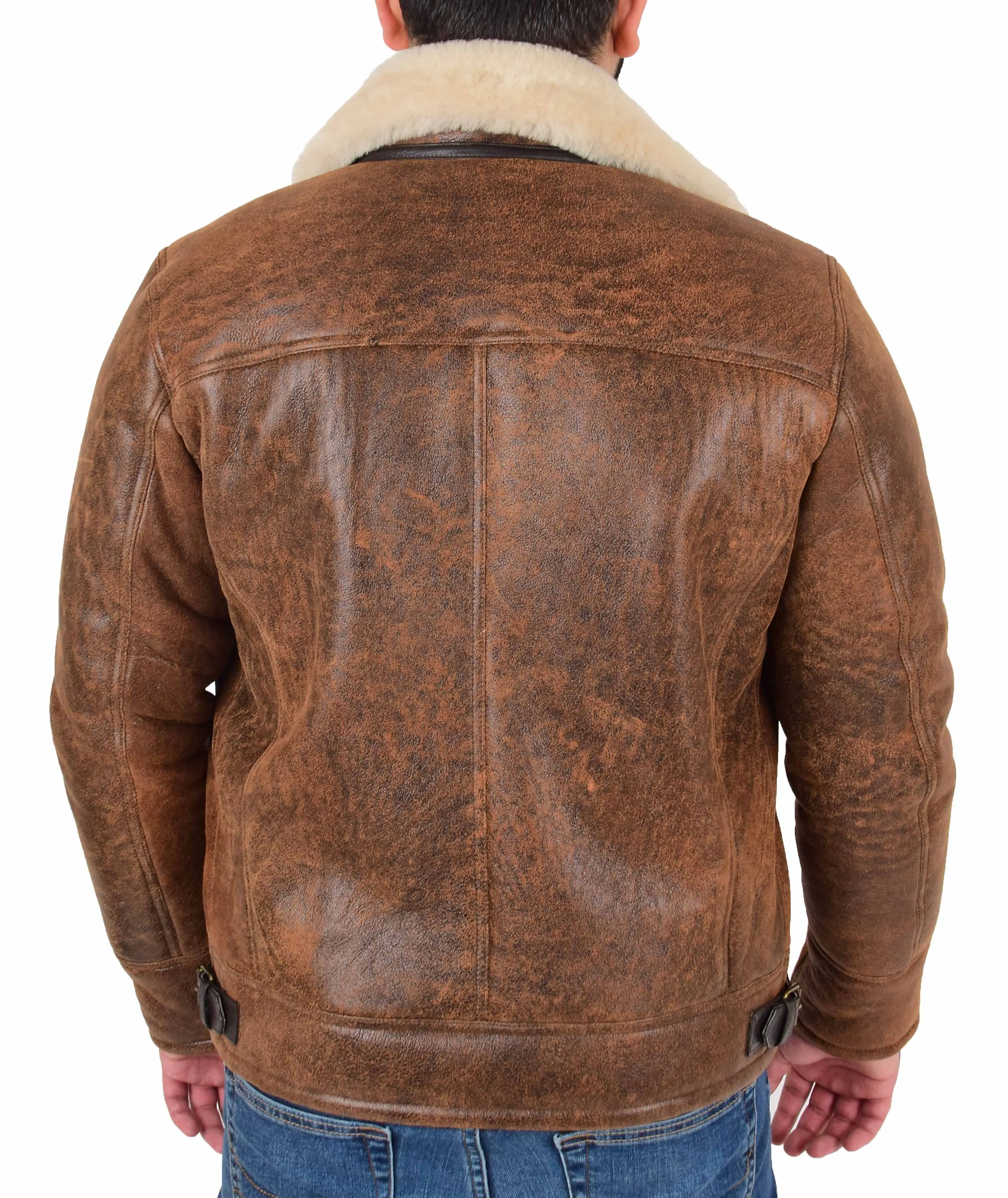 Mens Real Sheepskin Flying Jacket X-Zip Shearling B3 Aviator Stealth Brown Antique