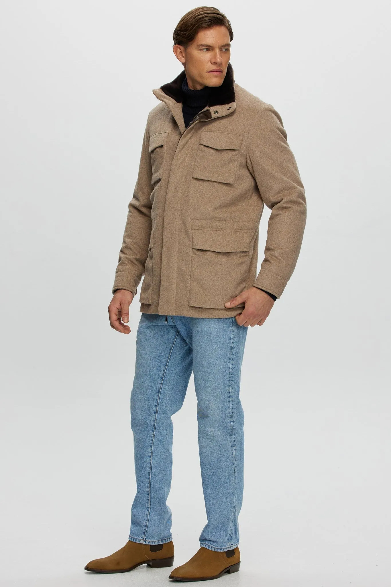 Men's Select Fabric Jacket with Merino Shearling Lamb Collar