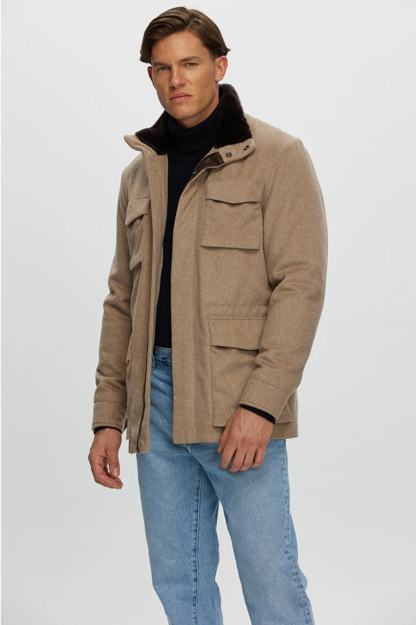 Men's Select Fabric Jacket with Merino Shearling Lamb Collar