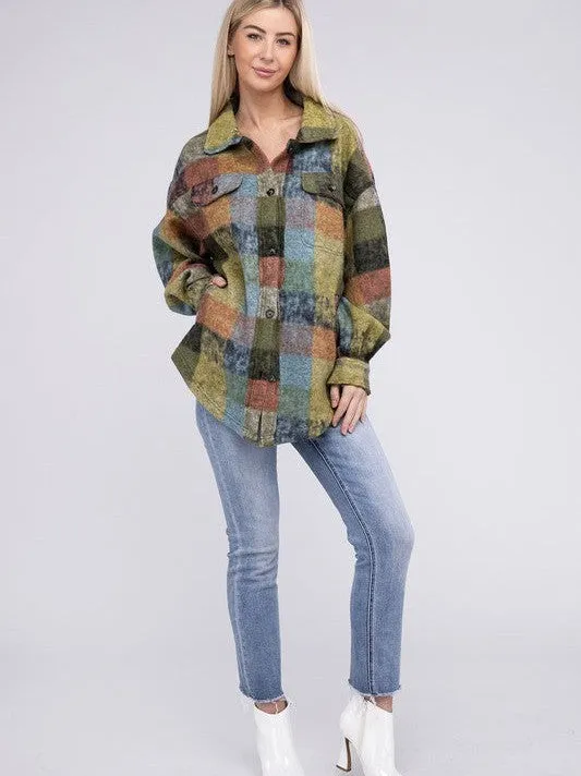 Modern Day Vintage Style Loose Fit Buttoned Down Check Shirt Jacket