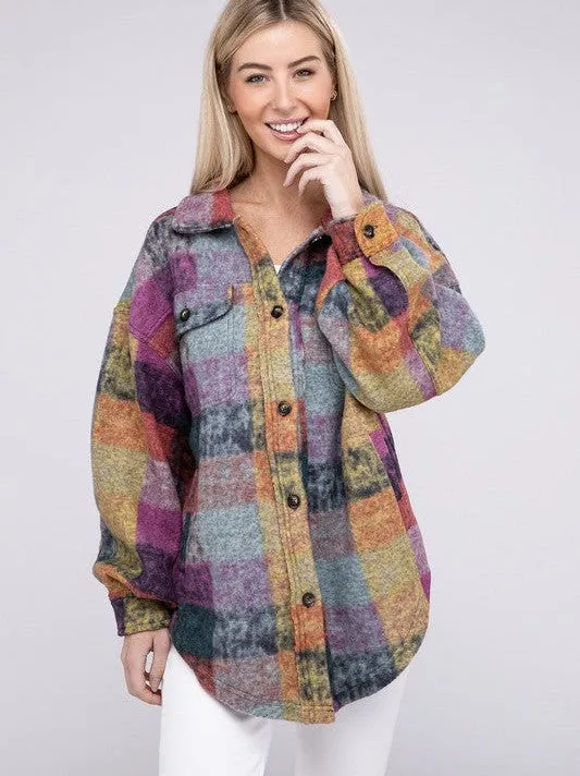 Modern Day Vintage Style Loose Fit Buttoned Down Check Shirt Jacket