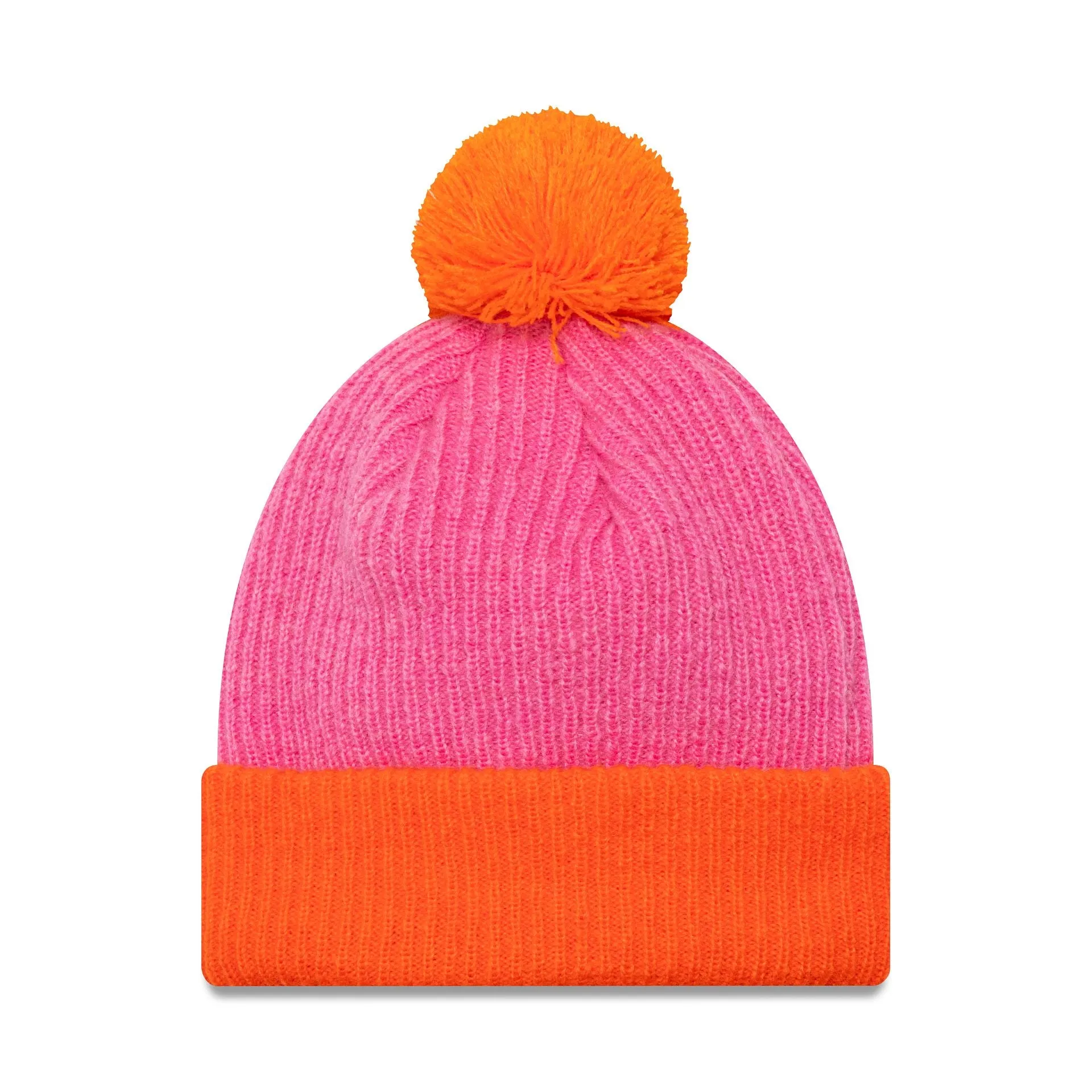 New Era Womens Block Pastel Pink Bobble Knit Beanie Hat