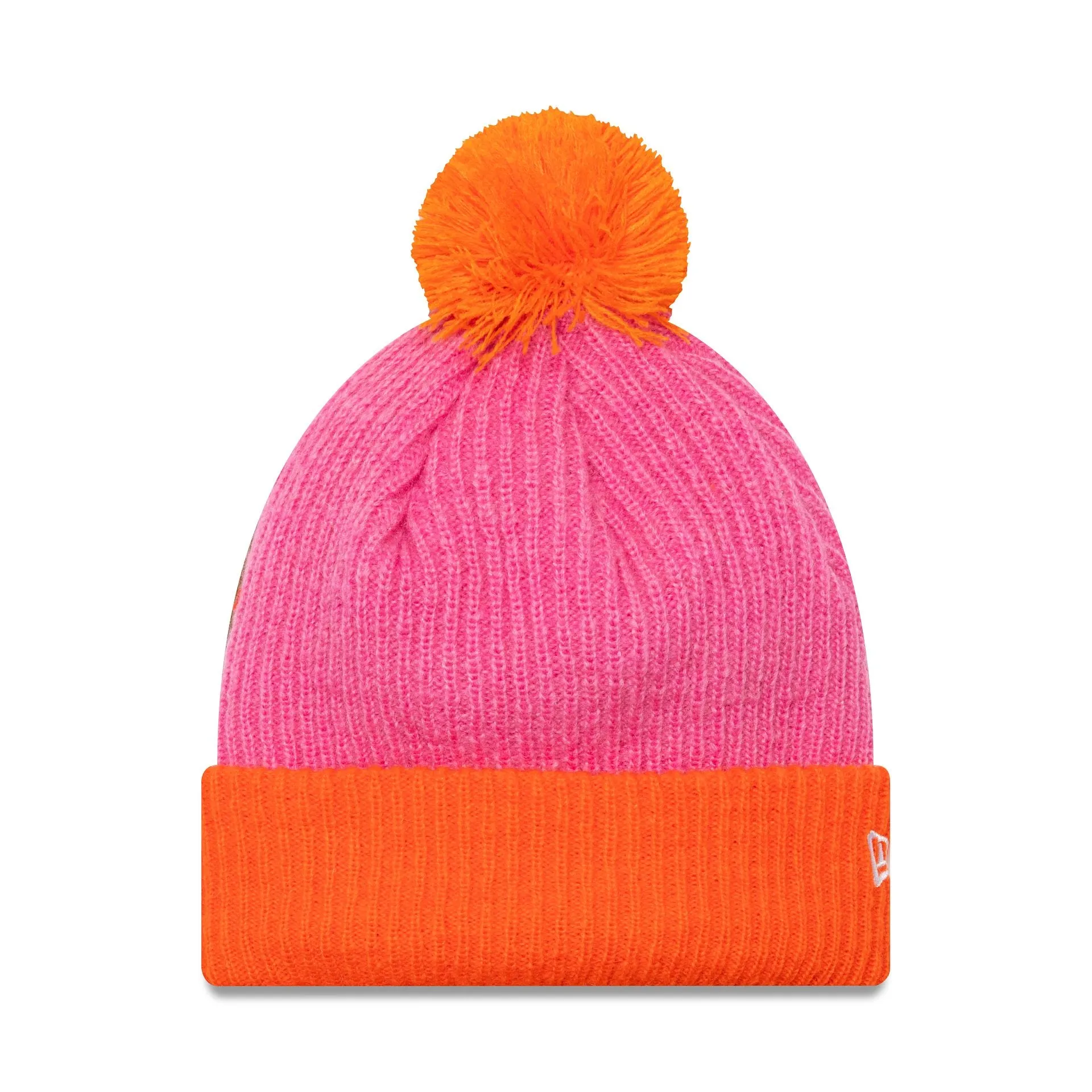 New Era Womens Block Pastel Pink Bobble Knit Beanie Hat