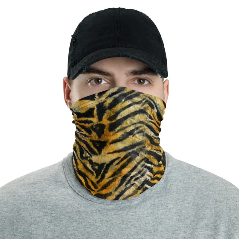 Orange Tiger Striped Neck Gaiter, Animal Print Mouth Face Coverings Masks-Made in USA/EU