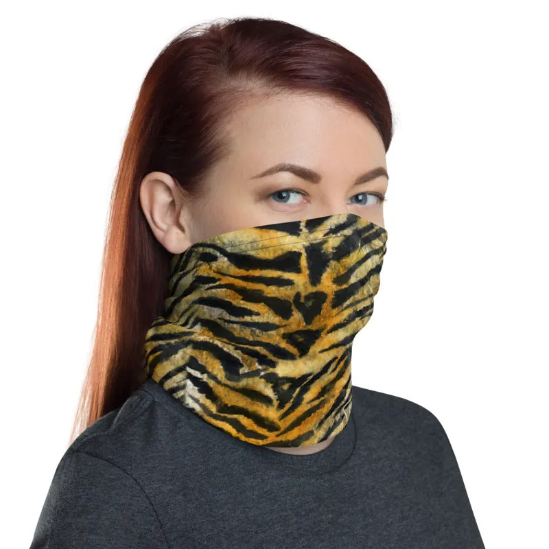 Orange Tiger Striped Neck Gaiter, Animal Print Mouth Face Coverings Masks-Made in USA/EU