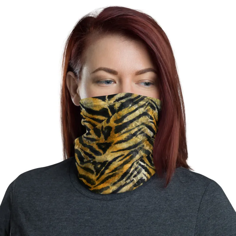 Orange Tiger Striped Neck Gaiter, Animal Print Mouth Face Coverings Masks-Made in USA/EU