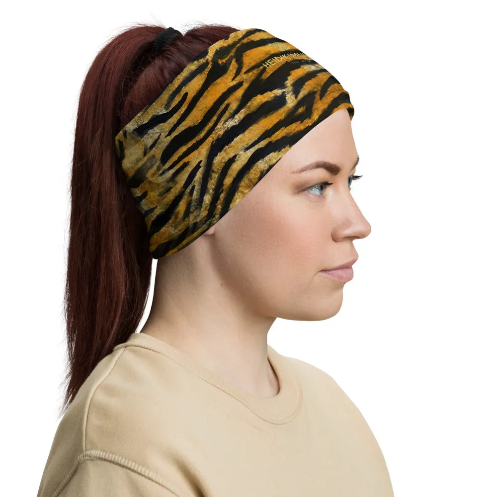 Orange Tiger Striped Neck Gaiter, Animal Print Mouth Face Coverings Masks-Made in USA/EU