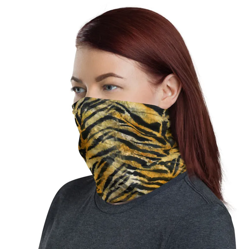 Orange Tiger Striped Neck Gaiter, Animal Print Mouth Face Coverings Masks-Made in USA/EU