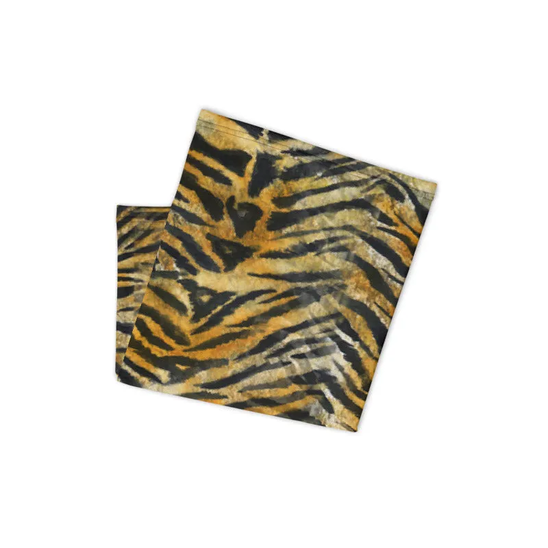 Orange Tiger Striped Neck Gaiter, Animal Print Mouth Face Coverings Masks-Made in USA/EU